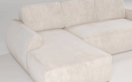 Ecksofa mit Schlaffunktion Colio gelb links stilvolles Ecksofa mit interessanter Form Veloursstoff Zierkissen Ball