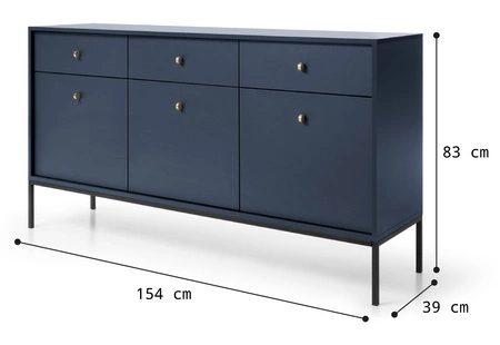 Kommode mit Schubladen Mono 154 cm Dunkelblau Minimalistisches Design stilvoller goldener Griff schlichte Form mit metallischen Elementen