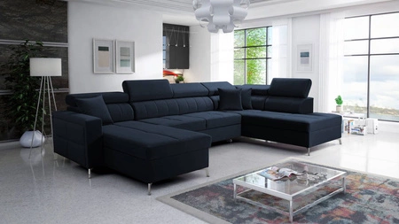 Ecksofa mit Schlaffunktion Nausa VI marineblau links stilvolles Ecksofa für Wohnzimmer mit komfortabler Verarbeitung weichen Samtstoff
