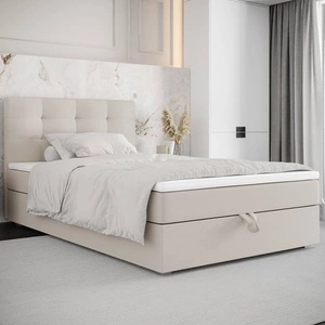 Boxspringbett Flint 90x200 beige im modernen skandinavischen Stil mit gepolstertem Kopfteil Bett mit Staukasten