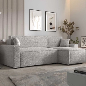 Ecksofa mit Schlaffunktion Brandon Bis grau Esche rechte Seite weicher Stoff mit charakteristischer Schleifenoberfläche Bettzeugbehälter