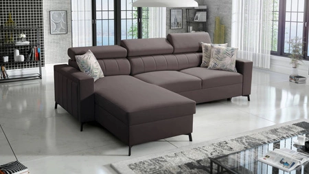 Ecksofa mit Schlaffunktion Savona braun linke Ecke bequem und elegant mit verstellbaren Kopfstützen Ziernaht 