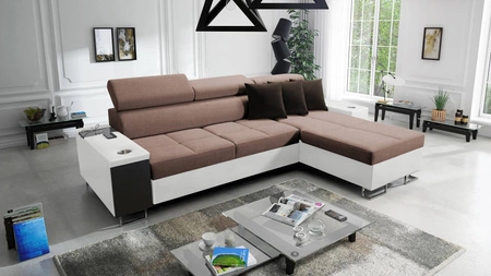 Ecksofa mit Schlaffunktion Dafni Hellbraun/Weiß rechtsseitig geflochten bietet Komfort und Funktionalität während der täglichen Erholung