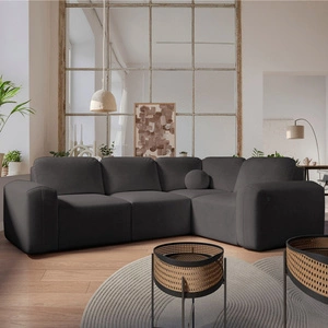 Ecksofa mit Schlaffunktion Arbon II graphit rechte Ecke stilvolles Design charakteristische runde Form Behälter für Bettzeug