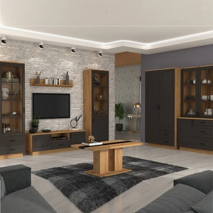 Möbelset Style Eiche artisan / grau graphit klassisches Design Wohnzimmermöbel-Set stilvoll gefräste Fronten Schrankwand mit Garderobe