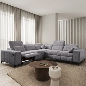 Ecksofa mit Schlaffunktion Penejos III Lux hellgrau links Ecksofa für Wohnzimmer mit ausziehbarem Fußteil Bettwäschecontainer
