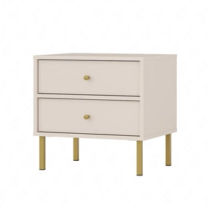Kioto II Nachttisch beige mit Schubladen ideal Schlafzimmer Schrank auf einem goldenen Metallbasis subtilen Griffe unterstützt