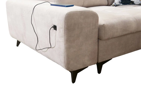 Ecksofa mit Schlaffunktion Buffalo VII olivgrün rechts stilvolles Ecksofa mit Bettzeugcontainern Velourstoff