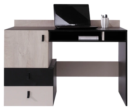 Schreibtisch mit Schubladen Niko 125 cm schwarz / Eiche / beige stilvoll und funktionell für das Jugendzimmer