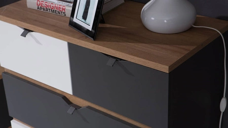 Möbelset Memone goldene Eiche / weiß / graphit modernes Design stilvolles Möbelset für Jugendzimmer im skandinavischen Stil