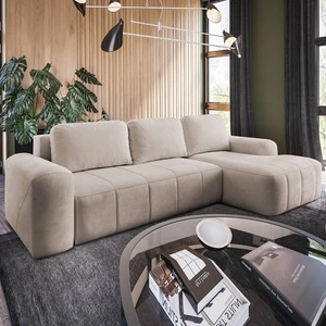 Ecksofa mit Schlaffunktion Bovec beige rechtsseitig stilvolles Ecksofa mit ergonomischer Form hydrophobem Stoff