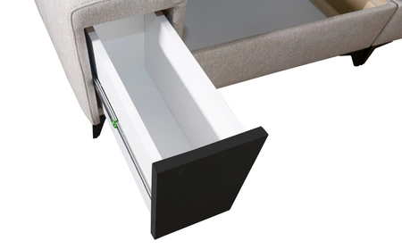 Ecksofa mit Schlaffunktion Bolmso XI lila rechte Seite stilvolles Design Ecksofa mit Schublade und Bettzeug-Container