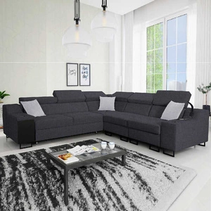 Ecksofa mit Schlaffunktion Alcamo III graphit rechte Seite funktionelles Ecksofa mit Schublade in der Seite zwei Behälter für Bettzeug