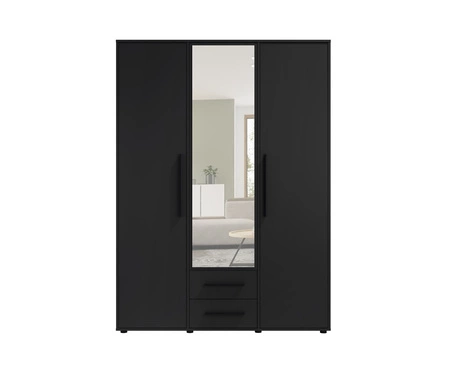 Spiegelschrank Maxione 150 cm schwarz funktioneller Kleiderschrank für Schlafzimmer Jugendzimmer oder Flur angereichert mit Schubladen