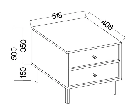 Kioto II Nachttisch beige mit Schubladen ideal Schlafzimmer Schrank auf einem goldenen Metallbasis subtilen Griffe unterstützt