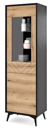 Möbelset Gusto Schwarz / Eiche Evoke Modernes Design funktionale Möbel für das Wohnzimmer oder das Tageszimmer Wandschrank mit dekorativem Fichtendekor