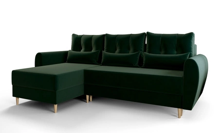 Ecksofa mit Schlaffunktion Rovigo bottle green links elegantes Ecksofa in skandinavischem Design großes Bettzeugfach