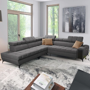 Ecksofa mit Schlaffunktion Bolmso IX graphit links bequemes Ecksofa für Wohnzimmer mit Schublade Bettzeug Container stilvolles Design