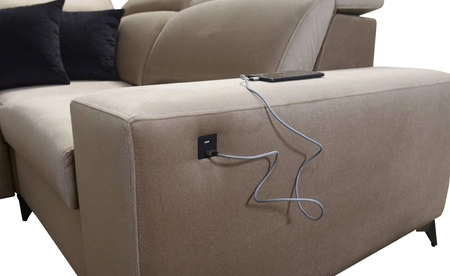 Ecksofa mit Schlaffunktion Kelly Sleek II braun rechte Seite elegantes Ecksofa für Wohnzimmer aus strapazierfähigem Webstoff