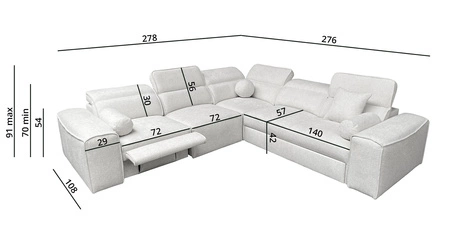 Ecksofa mit Schlaffunktion Viano III Lux grau Esche links modernes Ecksofa mit ausziehbarem Fußteil Container für Bettzeug
