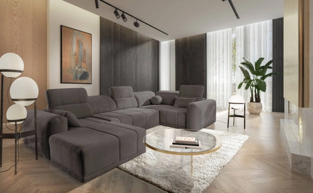 Ecksofa mit Schlaffunktion Cetara IV grau braun linke Seite stilvolles Eckdesign mit verschiebbaren Rückenlehnen zwei Bettkästen