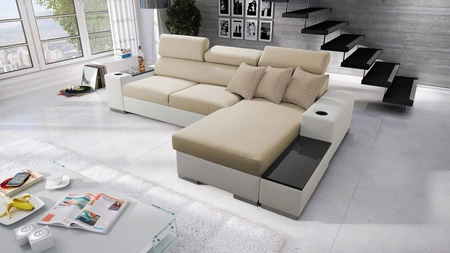 Ecksofa mit Schlaffunktion Provo creme / weiß rechtes Ecksofa mit Bettkasten und Funktionserweiterung