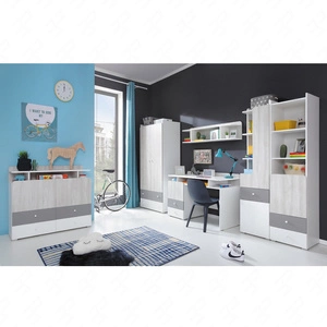 Möbel-Set Arona weiß / Eiche wilton weiß / grau ideal für ein Jugendzimmer Schrankwand mit Schreibtisch