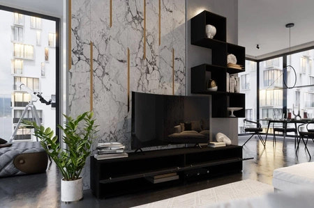 Nestorio schwarz / schwarz glänzend stilvolles Design, das zu jeder Innenwand passt RTV-Schrank mit Aufhängemöglichkeit