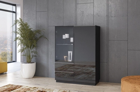 Hohe Kommode mit Schubladen Helio 100 cm schwarz / schwarzes Glas optisch attraktiv und funktional ideal für alle Innenräume