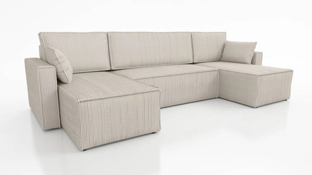Ecksofa mit Schlaffunktion Rebenes U beige Universal-Ecksofa dreidimensionaler Stoff mit ausdrucksstarken Streifen Bettzeug-Container