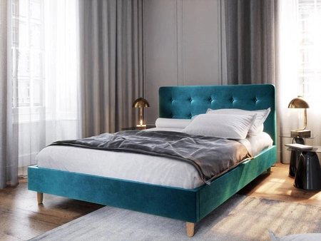 Polsterbett Noiro 140x200 türkis mit Container im modernen skandinavischen Stil mit markantem Kopfteil