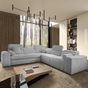 Ecksofa mit Schlaffunktion Viano III hellgraues rechtes Ecksofa mit Bettcontainern perfekt für moderne Interieurs