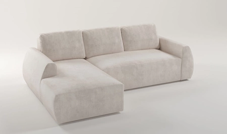 Ecksofa mit Schlaffunktion Colio graphit linke Seite stilvolles Ecksofa mit interessanter Form Velourstoff Zierkissen Ball