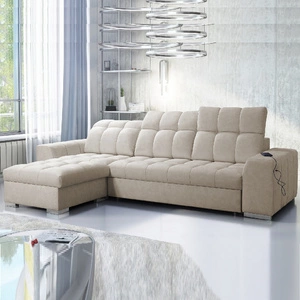 Ecksofa mit Schlaffunktion Luigi beige linkes Ecksofa mit zwei Bettkästen Stoff mit einer interessanten Struktur