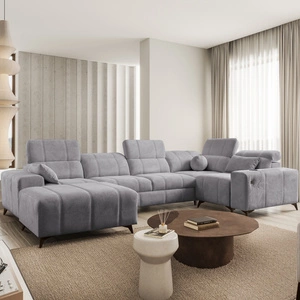 Ecksofa mit Schlaffunktion Penejos IV hellgrau linksseitig stilvolles Ecksofa mit zwei Bettkästen strapazierfähiger Stoff