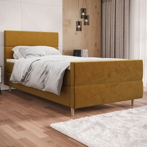 Boxspringbett Benet 90x200 Senfgelb im modernen skandinavischen Stil mit gepolstertem Kopf- und Fußteil Bett mit Staukasten