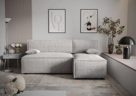 Ecksofa mit Schlaffunktion Brandon grau Esche rechte Ecke weicher Stoff mit charakteristischer Schlingenoberfläche Bettzeugbehälter