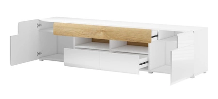 RTV-Schrank Toledo 208 cm weiß / weiß glänzend moderner Schrank im skandinavischen Stil mit Vollauszug