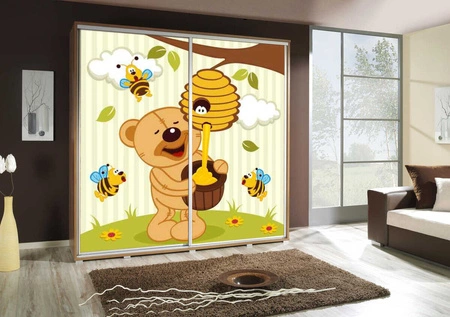 Artistino 205 cm Schiebeschrank mit Teddybärgrafik Schrankkorpus in Eiche catania aus 22 mm starker Platte