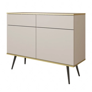 Schubladenkommode Luxury 107 cm beige modernes Design Wohnzimmer Kommode Körper mit Gold trim schwarzen Metallbeinen gekrönt