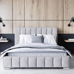 Polsterbett Insam 140x200 grau Esche stilvolles Bett mit Bettzeugablage bequemes Kopfteil besticht durch sein elegantes Design