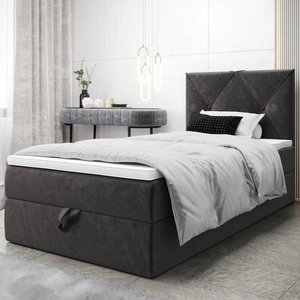 Boxspringbett Arvada 100x200 grau Bett im modernen skandinavischen Stil mit gepolstertem Kopfteil Bett mit Staukasten