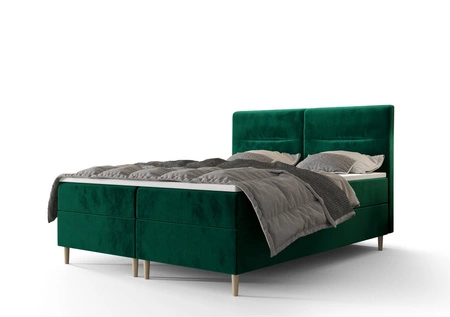 Boxspringbett Voltera 140x200 Flaschengrün moderner skandinavischer Stil mit charakteristischem Kopfteil