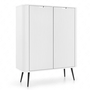 Zoya 103 cm Kommode weiß elegantes Design ovale Form auf schwarzen Metallbeinen geschmackvolle geriffelte Front gesetzt