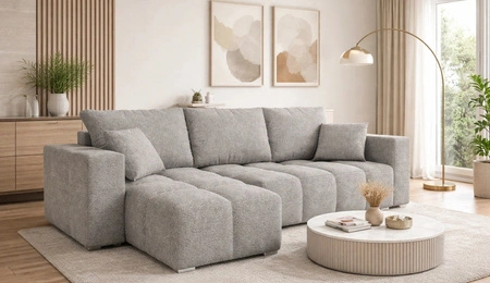 Ecksofa mit Schlaffunktion Linco grau Universal Ecksofa für das Wohnzimmer mit modernem Design aus Boucle-Stoff