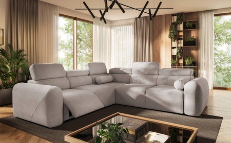 Ecksofa mit Schlaffunktion Cantare III Lux elfenbein Linkshänder stilvolles und bequemes Ecksofa für das Wohnzimmer mit hochklappbarer Fußstütze