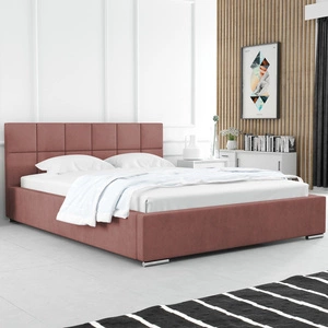 Polsterbett Costa 140x200 lachsfarbe stilvolles Bett mit Bettzeugablage komfortables Kopfteil besticht durch sein elegantes Design