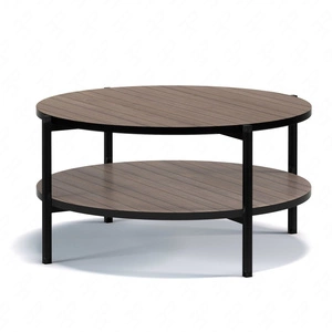 Couchtisch rund 84 cm Sampi Kapitänsdeck mit zusätzlicher Ablage helles Design Metallgestell idealer Tisch für jede Einrichtung