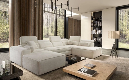 Ecksofa mit Schlaffunktion Viano VI creme links Design-Ecksofa für moderne Einrichtungen zwei Container für Bettzeug