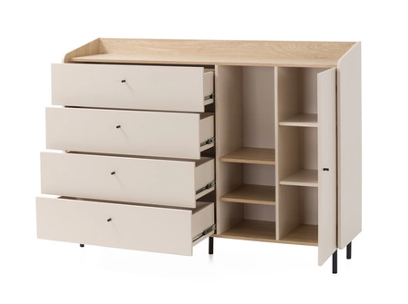 Kommode Olivio 155 cm Eukalyptus/Baltikeiche dune ideale Kommode für Schlafzimmer Wohnzimmer oder Jugendzimmer schwarze Griffe